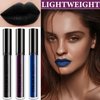 3 PCS Dark Purple Blue Black Matte Liquid Lipstick for Women,Velvet Silky Black Lip Gloss Stain Set,Non Stick Cup Long Lasting Smudge Proof Matte Lipgloss Set for Halloween Christmas Goth Makeup