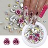 2 Boxes Flower Nail Charms 3D Rose Metal Aluminum Flower Nail Rhinestones Shiny Nail Gems Diamonds Pink Red Rose Nail Art Charms Pearl Nail Jewelry for Acrylic Nails DIY Valentines Nail Decoration
