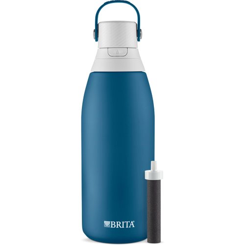 Brita Stainless Steel Premium Filtering Water Bottle, BPA-Free, Replaces 300 Plastic Water Bottles, Filter Lasts 2 Months or 40 Gallons, Includes 1 Filter, Kitchen Accessories, Marina - 32 oz.