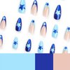 Blue French Tip Press on Nails Medium Almond Fake Nails Blue Full Cover False Nails With Dark and Light Blue Star Designs Acrylic Stick on Nails Reusable Artificial Nails for Women Glue on Nails 24Pcs
