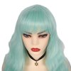Swiking Mint Green Wigs for Women with Bangs Long Curly Wig Light Green Wig for Women Wavy Green Wig Heat Resistant Synthetic Hair Cosplay Costume Wig