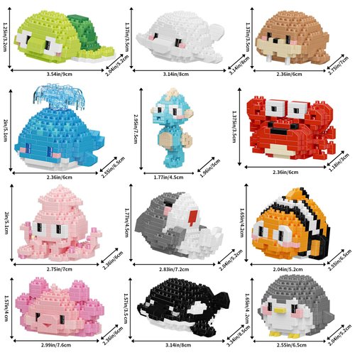 HJPLPXH Small Toy Gift,Party Favors for Kids,12 Boxes Mini Marine Animals Micro Building Blocks Set, Birthday Gift for Kids Ages 8-16+