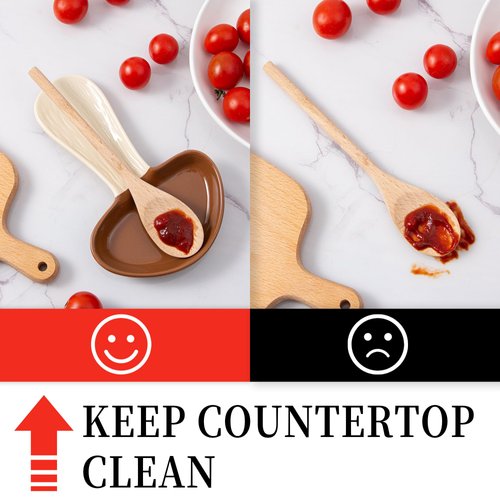 YumiPLUS Mushroom Spoon Rest for Kitchen Counter,Ceramic Spoon Holder for Stove Top,Cute Spatula Rest for housewarming,Large Porcelain Utensil Rest,Easy to Clean,Dishwasher Safe(Brown)