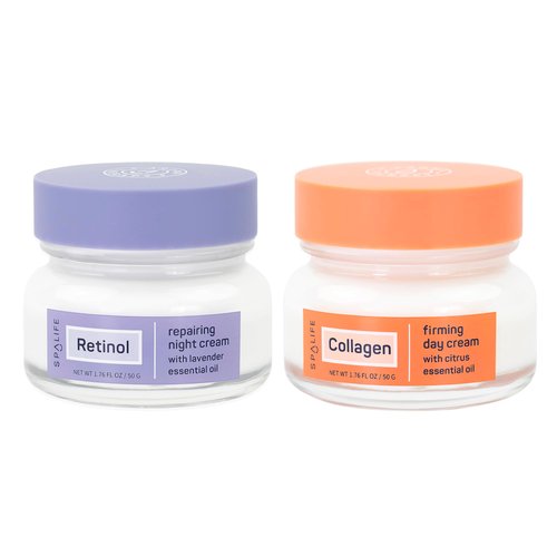 SpaLife Plump + Correct Day to Night Cream Duo – Day & Night Face Cream Set – For Dull Skin, Fine Lines & Wrinkles, Loss of Firmness, Uneven Texture, Anti-Aging with Retinol & Collagen Moisturizers