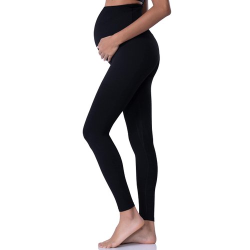 POSHDIVAH 2Pcs Women's Maternity Leggings Over The Belly Pregnancy Yoga Pants Active Wear Workout Leggings Black Crab Green Medium
