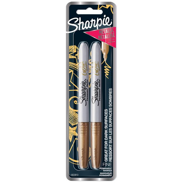 Sharpie Metallic Permanent Markers, Fine Point, Gold, 2 Count