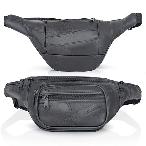 Maxam Italian Mosaic Genuine Lambskin Leather Waist Bag, Fanny Pack, Black