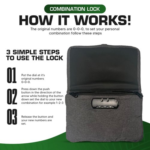 Happy Kit - 9"x6" Travel Pouch Bag Kit Organizer, Water Resistant Money Bag with Combination Lock, Portable Storage Bag Organizer (Grey)