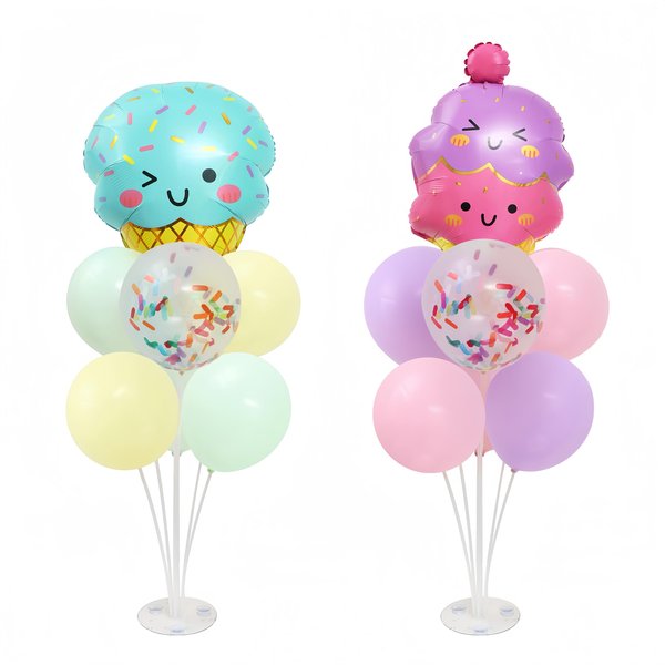BoKin Ice Cream Balloons Stands for Table 2 Sets, Sprinkle Balloons Girls Birthday Party Decorations, Ice Cream Party Decorations Pastel Balloon Garland Kit