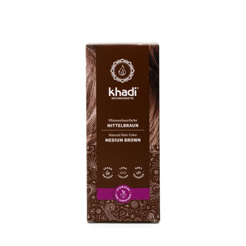 khadi Ayurvedic Natural Hair Color, 100% herbal, vegan, PPD & chemical free, certified natural cosmetics for healthy hair (MEDIUM BROWN, 1 Pack (1 x 3.5oz))