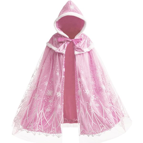 PURFEEL Girls Elsa Cape Kids Warm Hooded Cloak Dress up Princess Cape S 2-3T