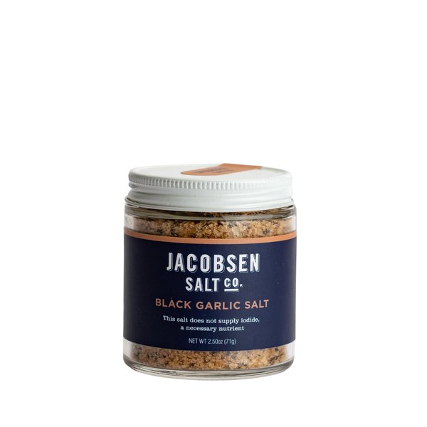 Jacobsen Salt Co. Black Garlic Salt - Kosher Sea Salt, Non-Iodized, Made in USA, Non-GMO, Steak Seasoning, Umami Flavored, Real Salt - 2.5oz