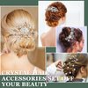 64 Pieces Wedding Hair Comb Set, Include 20 Flower Rhinestone Hair Sticks, 20 Pearl Hair Pins, 3 Crystal Pearl Combs, Pearl Wedding Hair Vine, 20 U Shaped Pearl Hair Clip (Classic Style)