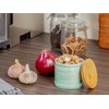 ONEMORE Garlic Keeper for Counter, Garlic Holder Countertop Storage Container, Garlic Saver Keeper with Lid, Ceramic Garlic Jar for Kitchen, Mint Green