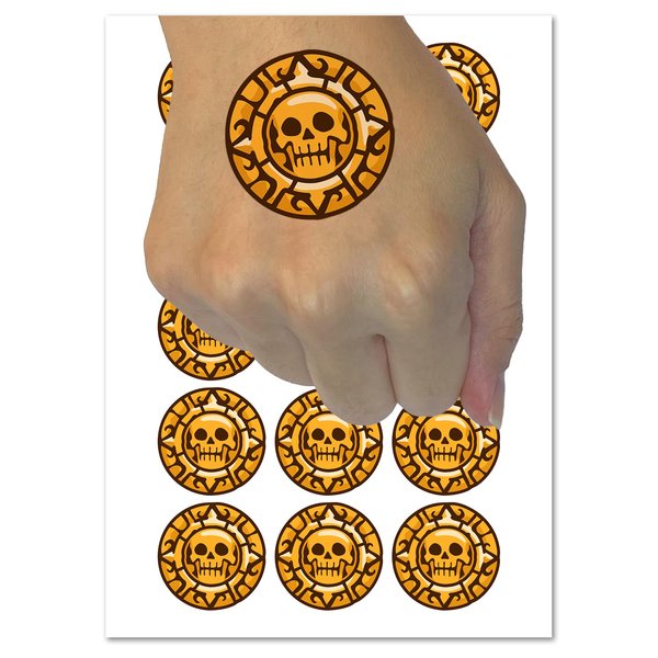 Skull Pirate Coin Temporary Tattoo Water Resistant Fake Body Art Set Collection - 15 2" Tattoos (1 Sheet)