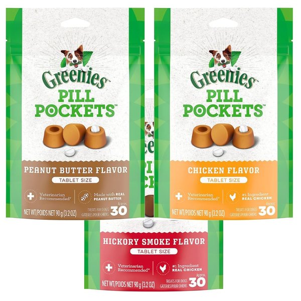 Greenies greenies Bundle Pack Pill Pocket Tablet for Dogs (3 Pack) Flavored Dog Treats (90 Tablets) Bundle (Variety Bundle)
