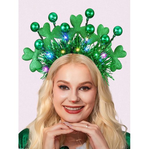 GORTIN Light up St Patrick's Day Headband LED Shamrock Hair Band Green Irish Headband Rave Party Costume Headwear Hair Accessories for Women and Girls