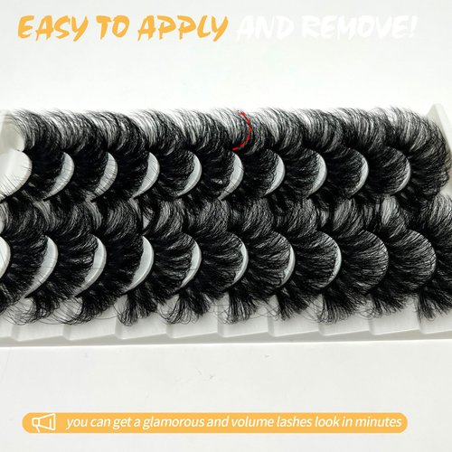 loladook 25 MM Lashes Mink 8D Volume Long Fluffy Mink Lashes D Curl Soft Big Dramatic Strip Fake Lashes 25mm Thick False Eyelashes Pack