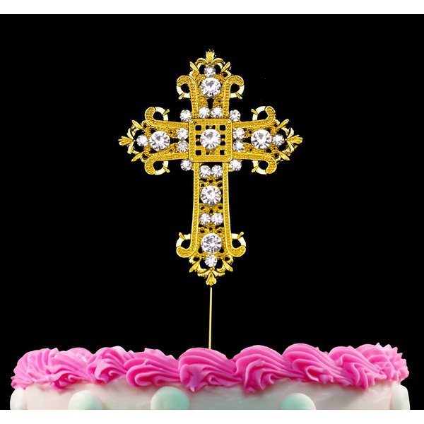Cross Gold Cake Topper Decorations for Weddings Religious Baptism Christening First Communion Confirmation