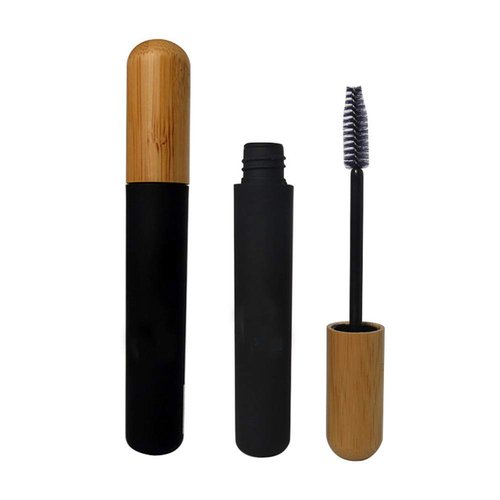 Empty Mascara Tubes- 2Pcs 6ml Mascara Tube with Eyelash Wand and Bamboo Cap Eyelash Cream Bottle Case Vials Containers for Castor Oil, Eyelash Growth Serum, DIY Mascara Cosmetic Travel Bottles (Black)