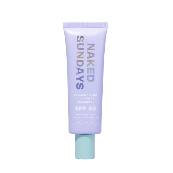 Naked Sundays SPF50+ Collagen Glow 100% Mineral Sunscreen, Hydrating 100% Mineral Sunscreen With Zinc Oxide, Vegan Collagen, Primer & A Sheer Tint for Healthy Glow, 80ml (80ml)