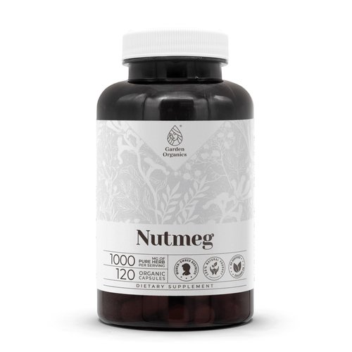 Garden Organics Nutmeg 120 Capsules | High-Potency Herbal Dietary Supplements | Made with Vegetable Capsules and Nutmeg (Rou Dou Kou, Myristica Fragrans) Dried Nut (120 Count)