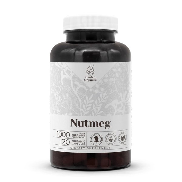 Garden Organics Nutmeg 120 Capsules | High-Potency Herbal Dietary Supplements | Made with Vegetable Capsules and Nutmeg (Rou Dou Kou, Myristica Fragrans) Dried Nut (120 Count)