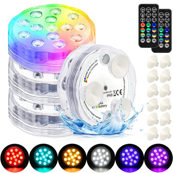 Pool Lights Submersible LED Light with Remote, Waterproof Pond Lights with Upgrade Suction Cups,Magnets, 16 Changeable Colors 3.35'' Battery LED light for Underground Pool Fountain Pond Aquarium