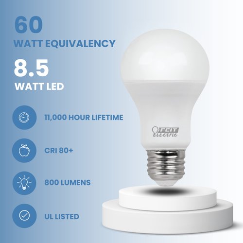 Feit Electric A19 LED Light Bulb, 60W Equivalent, E26 Medium Base, 800 Lumens, 3500K Neutral White, Non-Dimmable Standard Light Bulb, 10-Year Lifetime, A800/835/10KLED/4, 4 Packs