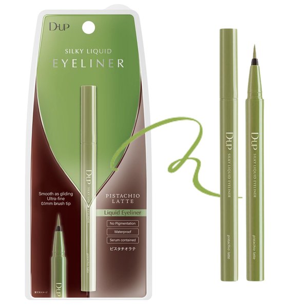 D-UP Silky Liquid Eyeliner, Smooth Eye Makeup Liner, Waterproof & Smudge Proof Eye Liner, Japanese Gel EyeLiner Pen Tip, Blendable Eyeliner for Mature Women, Pistachio Latte, 1 Fl Oz