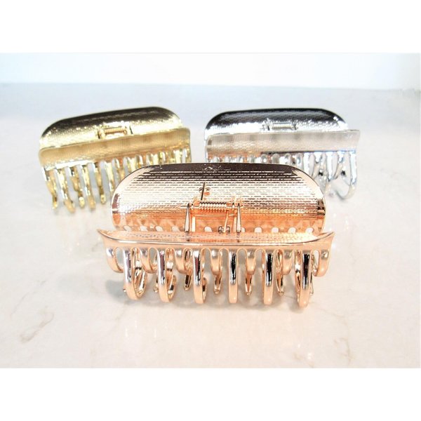 Generic Rose gold silver or dark silver tone metal double grip hair claw clip (Primary color: Silver)