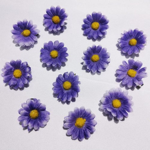 12pcs Womens Multi-colored Sweet Daisy Hair Clips Mini Sun Flower Hairpins Hair Accessory for Bridesmaid Wedding Photography (Light purple)