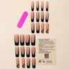 French Tip Press on Nails Coffin Fake Nails Medium False Nails with Heart Designs Pink Glue on Nails Black Tip Stick on Nails Full Cover Acrylic Nails Glossy Artificial Nails for Women DIY Nails