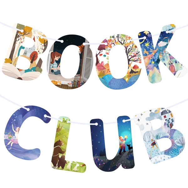 Colarr 2 Pieces Book Club Banner, 4.92 ft Long, Book Party Decorations Comic Story Book Party Banner Library Decor Book Page Garland Library Banner Book Club Birthday Banner for Book Lover
