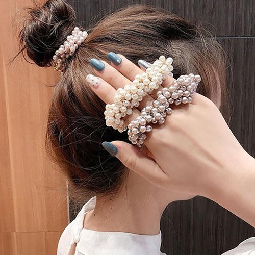 3PCS Pearl Hair Scrunchies Fashion Pearl Hair Ties with Elastic Hair Bands Ponytail Holder Beaded Hair Ropes Hair Accessories for Women and Girls