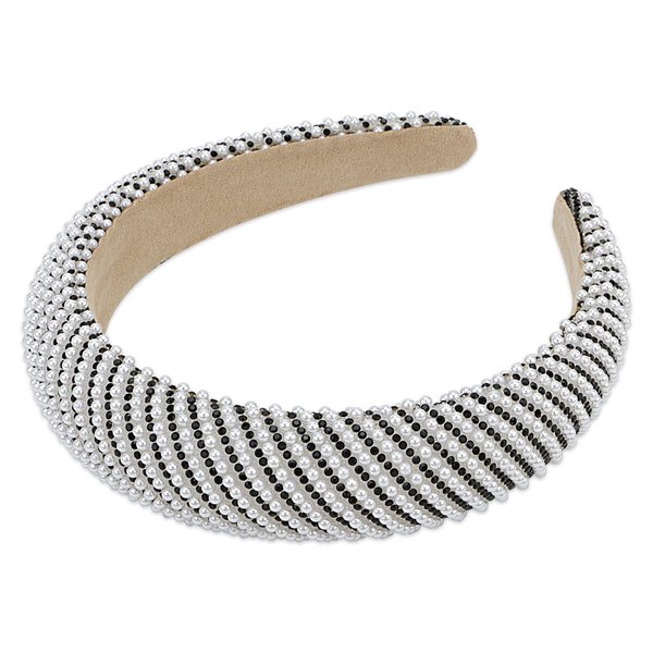 YISSION 1PC White Pearl Headband for Women Non Slip Black Rhinestone Head Band Sparkly Beaded Hairband Fashion Padded Headbands for Women Wedding Bridal Headband Hair Accessories for Women Girls