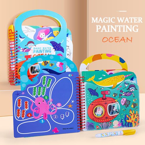 Water Coloring Book for Toddlers Water Painting Book Travel Toys No-Mess Coloring Activity Book Girls Boys Paint with Water Drawing Sticker Book