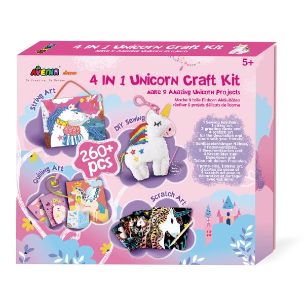 Avenir Unicorn Sewing Kit Scratch Paper Art for Ages 5+ Kids Craft Activity Kit, Make 9 Amazing Unicorn Projects for Girls and Boys Gift