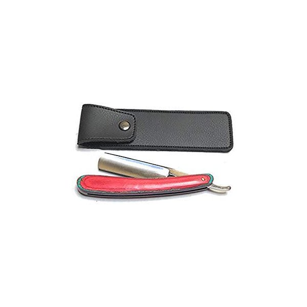 G.B.S Men's Shaving Straight Razor, Single Edge Stainless-steel Blade Folding Handle, Multi Colored Olive Wood Grain, Leather Protective Razor Case