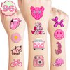 8 Sheet (96Pcs) Pink Pastel Temporary Tattoos for Girls, Birthday Party Decorations Supplies Party Favors Tattoo Sticker Style Sweet Gift for Kids Cute Prizes Themed