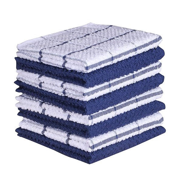 AMOUR INFINI Terry Kitchen Dish Cloths Set of 8 Absorbent Ultra Soft Quick Drying 12x12 Inch Dish Cloths for Easter and Spring (12x12 Inch - Blue)