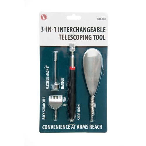 Telescopic Multi Back Scratcher Shoe Horn Magnetic Pick Up Tool 3-in-1 Set 25"