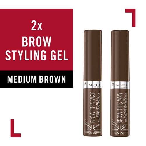 Rimmel Brow This Way Brow Styling Gel With Argan Oil, Medium Brown, 2 Count