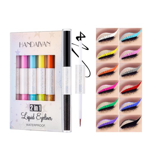 BONNIE CHOICE 12 Colors Double Side Liquid Eyeliner Set, Matte and Shimmery Colored Eyeliner Set Waterproof Long Lasting Red Pink Black White Colorful Eyeliner Mother's Day Makeup Gift Kit for Women