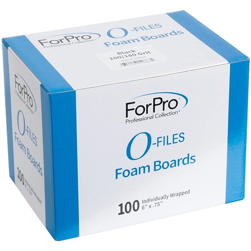ForPro O-Files Foam Board, Double-Sided Manicure Nail File, 180/400 Grit, Individually-Wrapped, 6” L x .75” W, Black, 100-Count