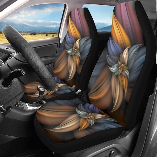 BIGCARJOB Retro Flower Pattern Auto Seat Covers 2pc Set Easy Install Full Wrap Bucket Seat Covers Elastic Back,fit Most Vehicle