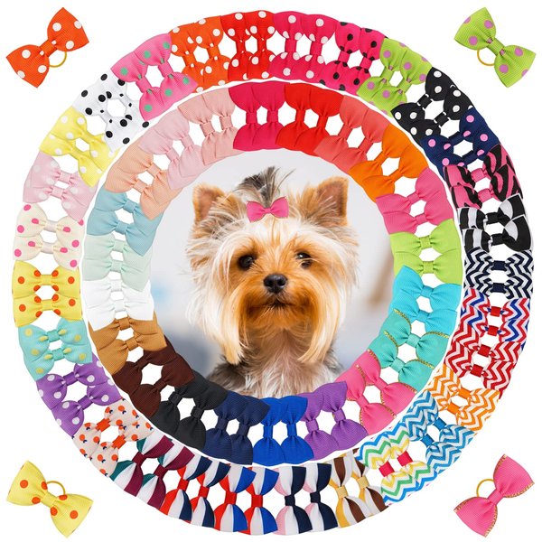Yxiang 100PCS Dog Bows, Cute Dog Hair Bows Yorkie Puppy Bows with Rubber Band Pet Grooming Bows Colored Polka Dot Dog Hair Accessories for Small Dog - 50 Pairs