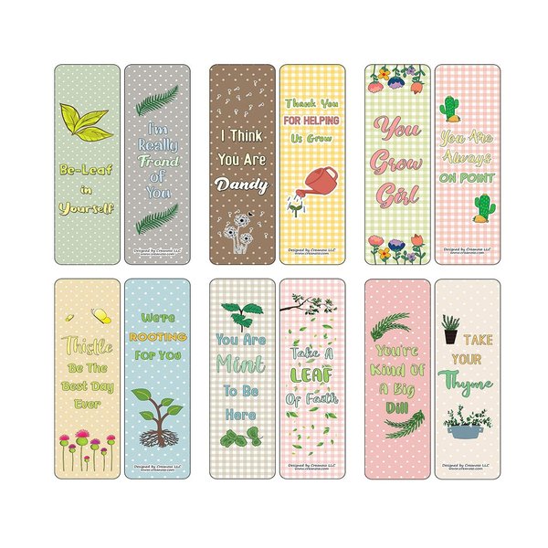 Creanoso Inspiring Plant Puns Bookmarks (60-Pack) – Great Bulk Set Incentive Page Binders for Young Readers – Stocking Stuffers Gifts Rewards Token Ideas for Boys Girls Kids Teens