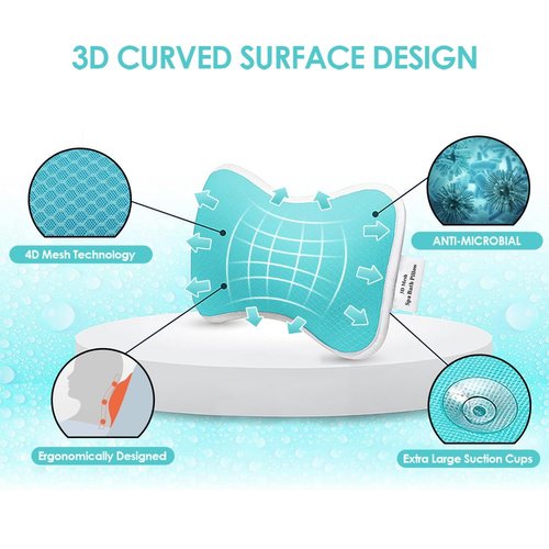 Comfortable Bath Pillow with Suction Cups, Supports Neck and Shoulders Home Spa Pillows for Bathtub, Hot Tub, Bathtub Head Rest Pillow Relax & Comfy - Blue