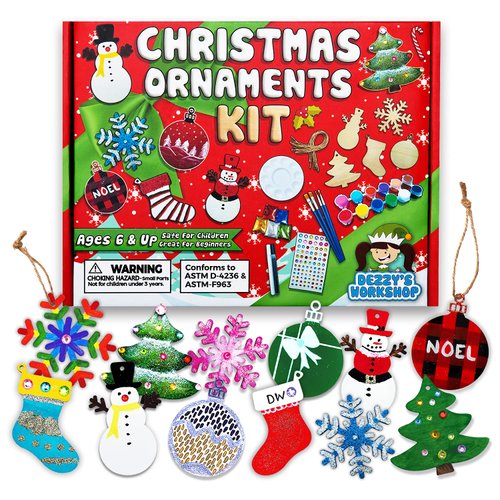 Dezzy's Workshop Christmas Craft Kits - Holiday Crafts for Kids and Adults - Decorate and Paint Your Own Xmas Ornaments - DIY Homemade Ornament Decorating Art Kit - Christmas Crafts Ready to Make